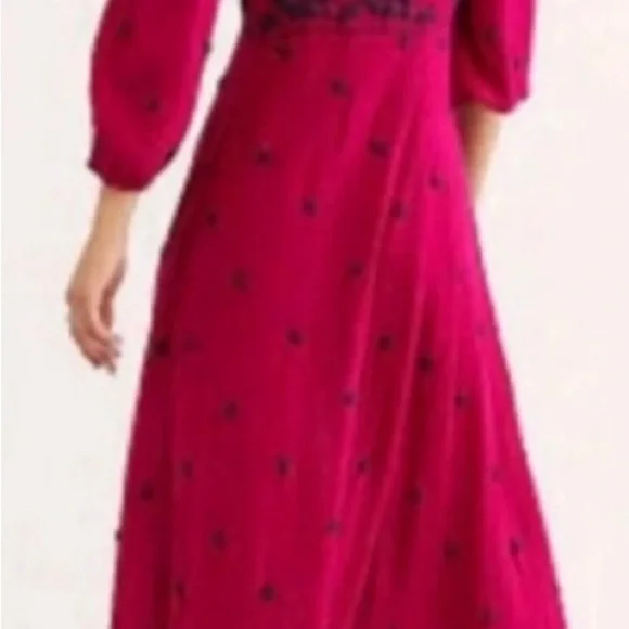 Free People Magenta Combo Embroidered V-Neck 3/4 Sleeve Maxi Dress Medium M - Picture 2 of 6